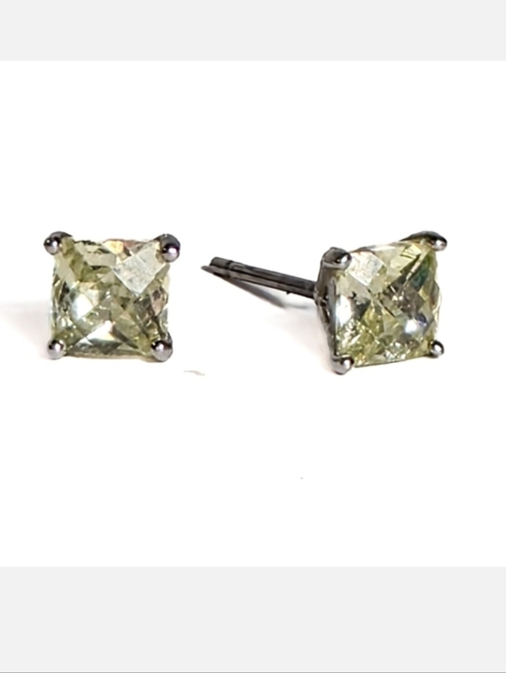 Faux Canary Diamond Earrings Yellow CZ Studs In Black Gift Box Fashion Jewelry